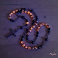 Natural Obsidian Yooperlite Rosary Necklace UV Reactive Protection Necklace Hematite Stone Cross Pendant