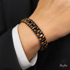 Sofia Protection Bracelet - Natural Tiger's Eye & Hematite Gemstone - Adjustable Size 7-8 Inches - Elegant
