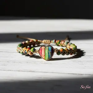 Sofia Chakra Healing Bracelet with Opalite Heart Charm Natural Stone Crystal Boho Style Adjustable