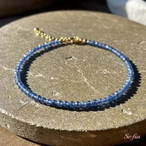 Natural Kyanite Stone Bracelet Blue Crystal Dainty Bracelet Delicate Gemstone Healing Bracelet Minimalist Style for Women Handmade Gift for her